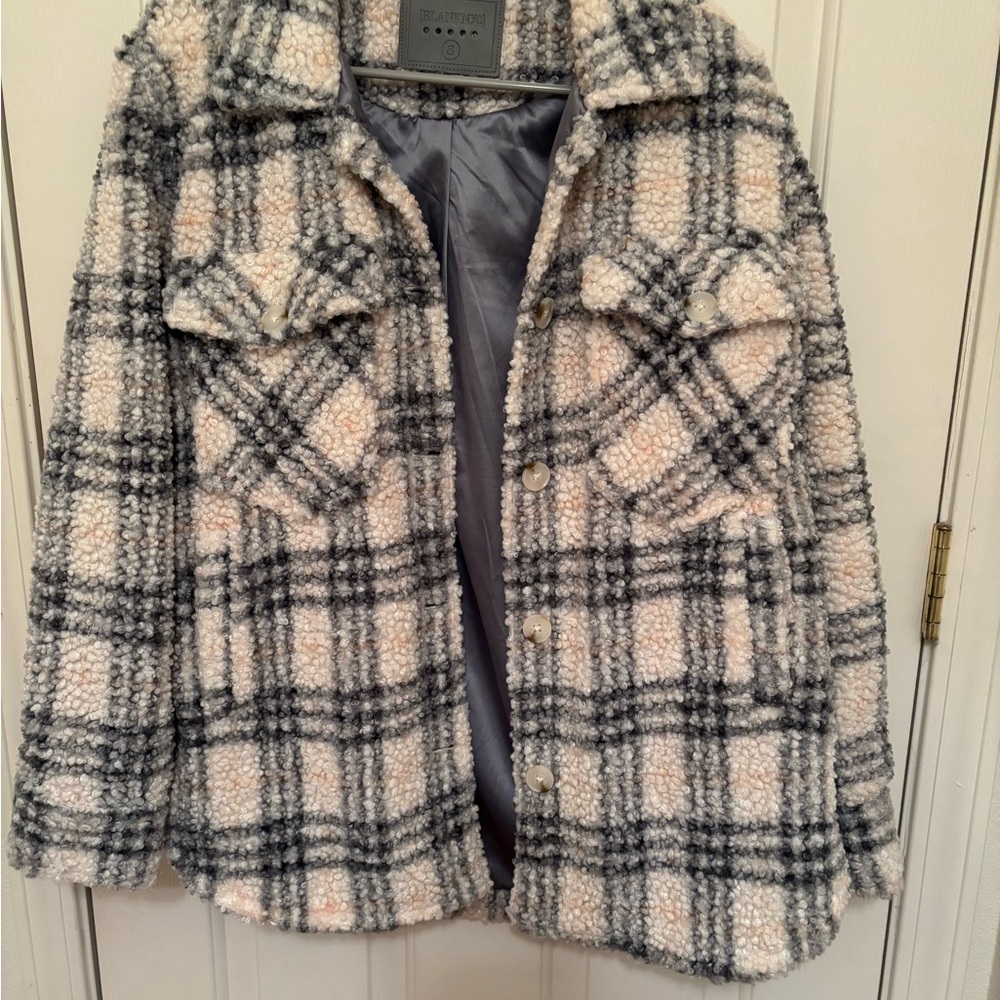 Blank NYC Cream and Gray Teddy Jacket Cozy Style